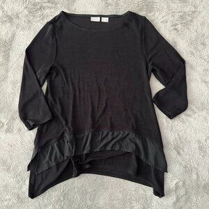 Chico's Travelers Black Blouse Women's 00P 0/2 Petite XS Asymmetrical Travel